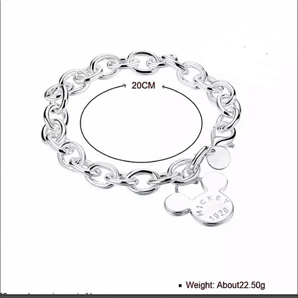 Sterling Silver Mickey Mouse Chain Link Charm Bracelet - Picture 7 of 10